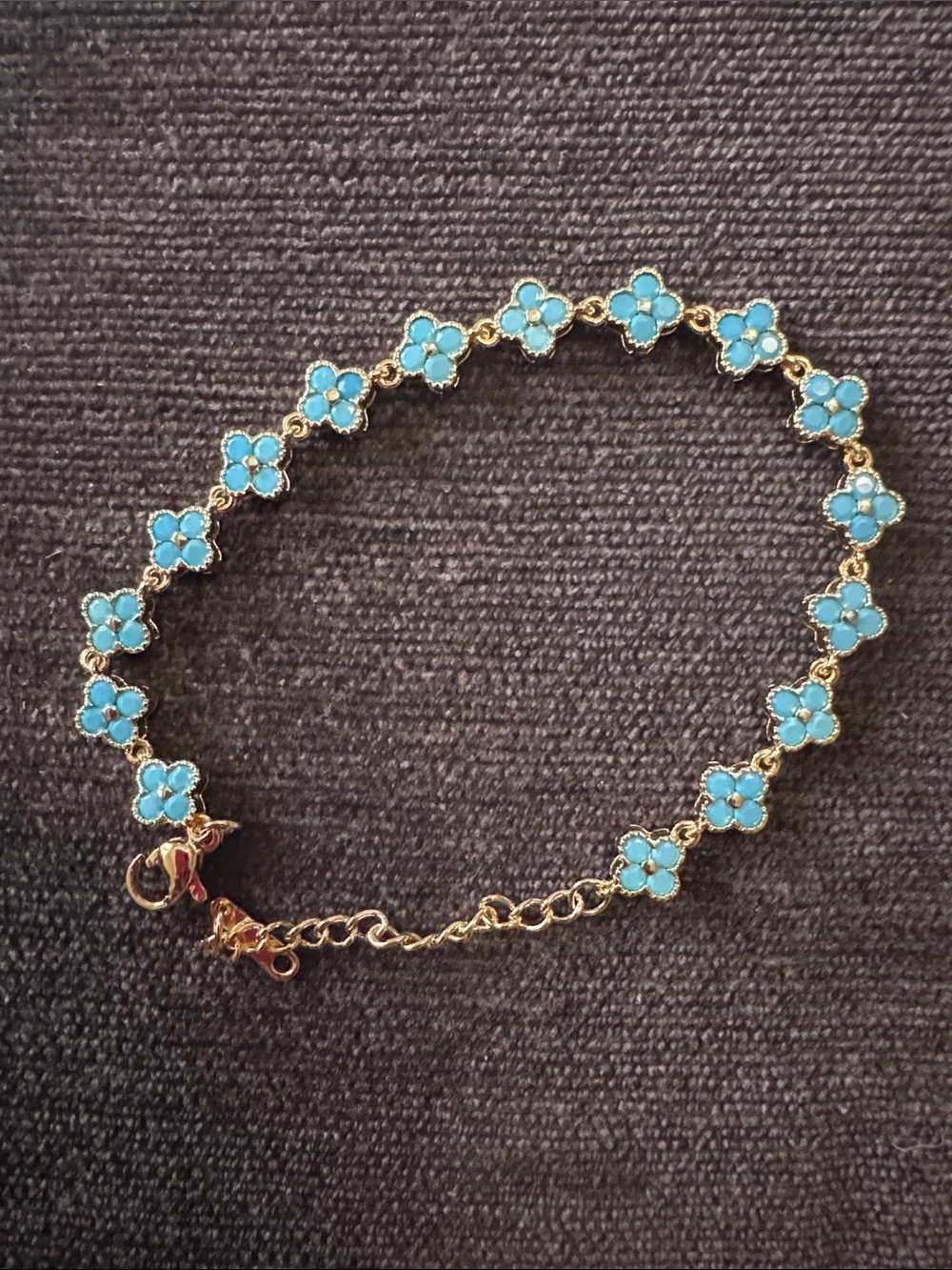 Gold-Plated Blue Flower Link Bracelet